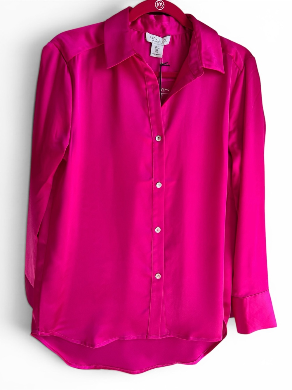 Rachel Zoe Hot Pink Satin Button-Down Blouse